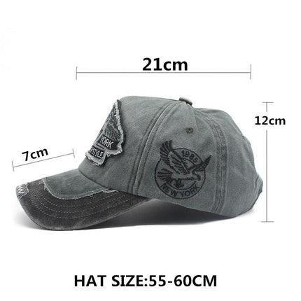 Men's Denim Baseball Cap | Washed Embroidery Letters Design | Adjustable Wide Brim Dome Hat