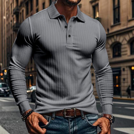 Men's Long Sleeve Polo Shirt | Casual Elastic Fit | Stretchy Fabric | Full-Length Sleeves | Classic Polo Collar | Button Placket | Available in Navy, Black, Gray, White, Burgundy | Comfortable & Versatile