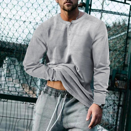 Men's Vintage Long Sleeve Henley T-Shirt | Solid Color Casual Shirt | Classic Retro Style | Regular Fit Comfortable All-Day Wear | Stylish Unique Dye | Timeless Cool Season Wear | Versatile Men's Top