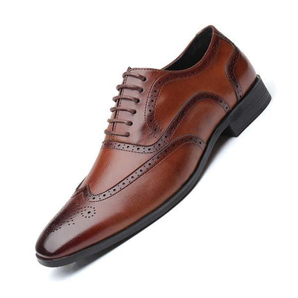 Men's Brown Leather Brogue Oxford Shoes | Cap Toe Dress Shoes | Flexible Rubber Sole | Formal Business Footwear | Glossy Polished Finish | Wedding & Party Ready