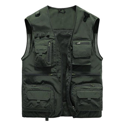 Men's Outdoor Quick-Drying Vest | Multi-Pocket | V-Neck | Zipper Closure | Removable Back | Mesh Patchwork | Breathable Lightweight Fabric | Ideal for Fishing, Cycling, Sports & Leisure Activities