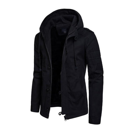 Men's Cargo Jacket | Washed Cotton | Hooded | Slim Fit | Patchwork Design | Casual Outerwear | Functional Pockets | Adjustable Hood | Stylish Streetwear | Rugged & Durable | Versatile Layering