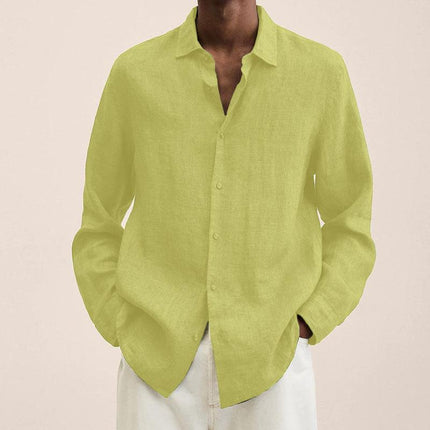 Men's Loose Fit Cotton Blend Shirt | Long Sleeve | Lapel Collar | Casual Wear | Multiple Seasons | Single Breasted | Versatile Style | Classic Dress Shirt