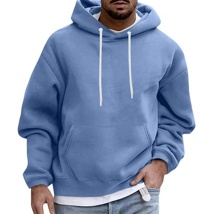 Men's Fleece Hoodie | Solid Color Loose Fit | Casual Pullover with Pocket | Long Sleeve Warm Sweatshirt | Comfortable Cozy Top for Everyday Wear | Style with Jeans or Layer for Outdoor Activities