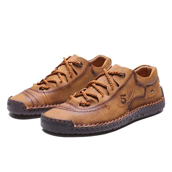 Men's Leather Casual Shoes | Vintage Lace-Up | Flexible Non-Slip Rubber Sole | Lightweight & Comfortable Footwear