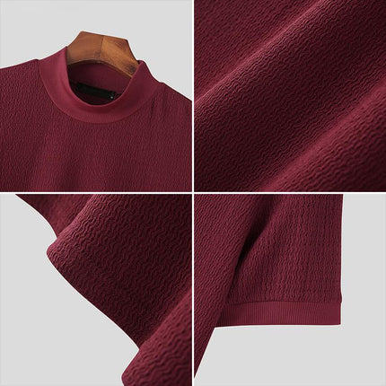 Men's Slim Fit Half Turtleneck Knitted Short Sleeve Tee | Solid Color | Lightweight Layering Top | Comfortable and Stylish | Semi-Formal and Casual Wear | Fall and Winter Fashion