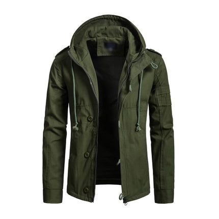 Men's Cargo Jacket | Washed Cotton | Hooded | Slim Fit | Patchwork Design | Casual Outerwear | Functional Pockets | Adjustable Hood | Stylish Streetwear | Rugged & Durable | Versatile Layering