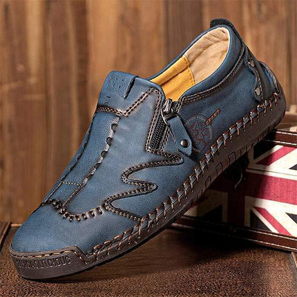 Men's Vintage Leather Loafers | Casual Comfort Shoes | Cushioned Footbed | Flexible Rubber Outsole | Easy Slip-On | Medium Width