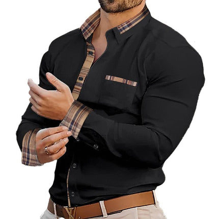 Men's Long Sleeve Plaid Shirt | Color Block Design | Lapel Collar | Casual Fit | Cotton Blend | Earth Tones | Bold Contrasts | Durable Construction | Available in Regular & Slim Fit | Machine Washable