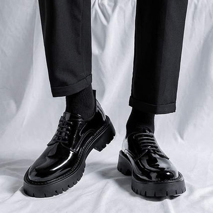 Men's Platform Lace Up Dress Shoes | Patent Leather Upper | Stylish Toe Oxfords | Blind Eyelets | Leather Linings | Durable Rubber Sole