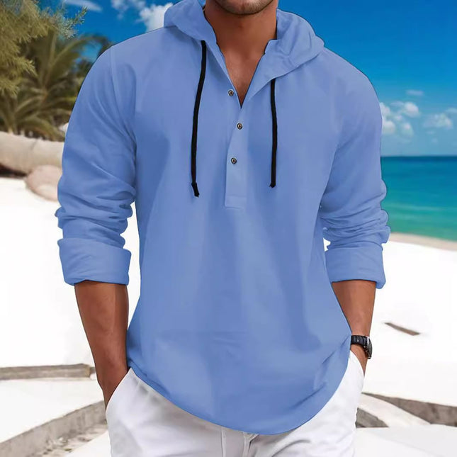 Men's Hooded Long Sleeve Shirt | Solid Loose Fit | Casual Wear | Comfortable & Versatile | Soft Fabric | Ideal for Layering | Sizes S-XXXL