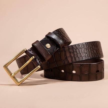 Men's Genuine Cowhide Leather Belt | Pure Copper Bronze Buckle | Durable & Stylish | Versatile Accessory | Classic Design for Casual & Formal Outfits
