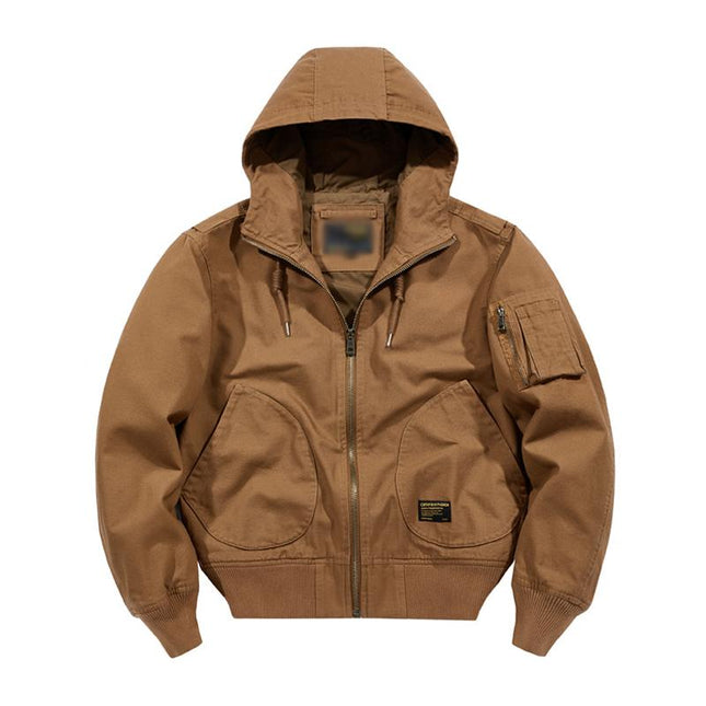 Men's Cotton Hooded Bomber Jacket | Casual Loose Fit | Zipper Closure | Adjustable Hood | Ribbed Cuffs | Breathable Fabric | Functional Pockets | Lightweight Outerwear