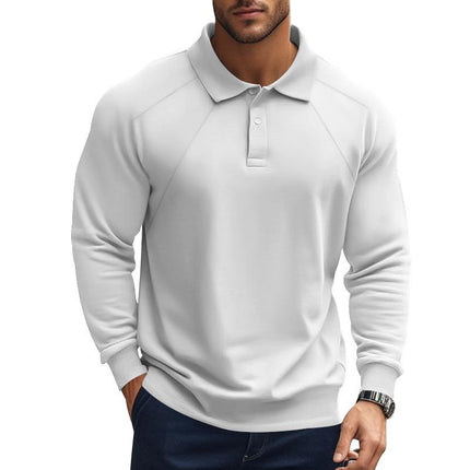 Men's Long Sleeve Polo Shirt | Solid Color | Lapel Collar | Raglan Sleeves | Casual & Classic Style | Comfortable Cotton Blend | Relaxed Fit | Versatile for Everyday Wear
