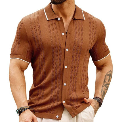 Men's Lapel Polo Shirt | Contrast Color Sweater Fabric | Single-Breasted Design | Casual Comfort | Versatile Styling | Smart Look | Classic & Vibrant Colors | Available in Multiple Sizes