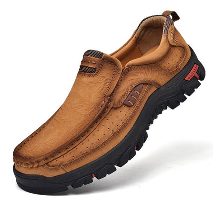 Men's Slip-On Shoes | Retro Style | Plus Size | Cowhide Leather Upper | Wear-Resistant | Rubber Sole | Low Heel | Plain Pattern | Round Toe | Suitable for All Seasons
