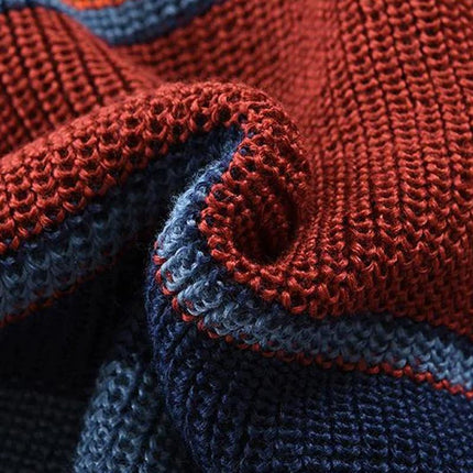 Men's Rainbow Stripe V-Neck Knit Sweater | Vintage Style | Soft Knitted Fabric | Relaxed Fit | Casual Outerwear | Autumn Winter Spring | Machine Washable | Classic Fit | Stylish and Warm