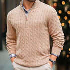Men's Cable Knit Sweater | Half High Collar | Long Sleeve | Solid Warm Pullover | Soft Knit Fabric | Classic Style | Casual Outerwear | Versatile Layering | Sizes Available
