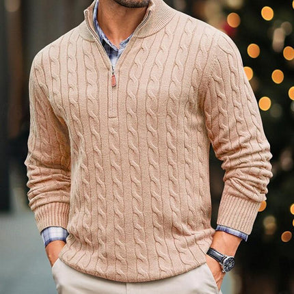 Men's Cable Knit Sweater | Half High Collar | Long Sleeve | Solid Warm Pullover | Soft Knit Fabric | Classic Style | Casual Outerwear | Versatile Layering | Sizes Available