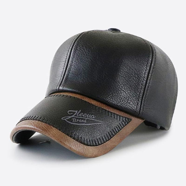 Men's Vintage Leather Baseball Cap | Plush Lined | Warm Winter Hat | Adjustable Fit | Classic Curved Brim | Stylish Cold Weather Accessory | Premium Quality | Casual Sporty Style