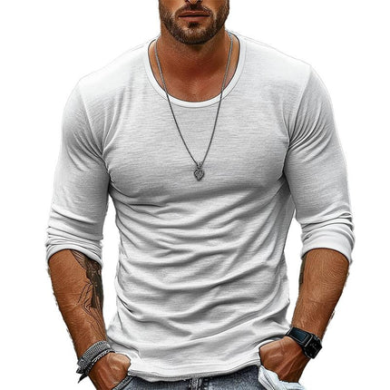 Men's Long Sleeve T-Shirt | Casual Solid Color | Round Neck | Breathable Soft Cotton Blend | Versatile & Durable | Classic Style | Perfect for Layering | Ideal for Casual & Semi-Formal Settings