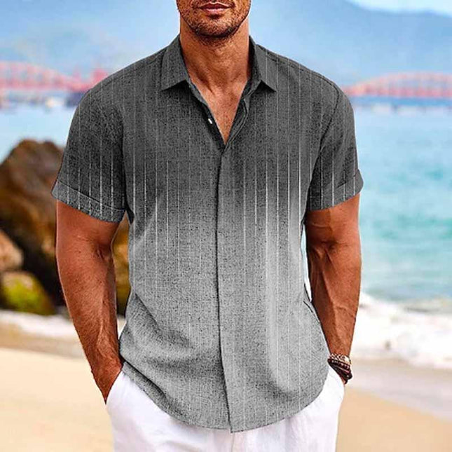 Men's Hawaiian Shirt | Tropical Ombre Print | Lapel Collar | Short Sleeve | Cotton Linen Blend | Casual Beachwear | Vibrant Colors | Breathable & Durable | Sizes Available