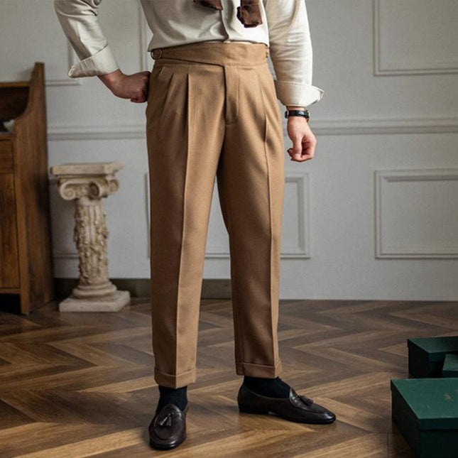 Men's High Waist Slim Straight Trousers | British Neapolitan Design | Tailored Classic Elegance | Premium Fabric | Versatile Formal Wear | Easy Care | Available in Sizes | Functional Pockets | Vintage Inspired Style