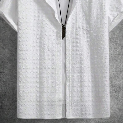 Men's Short Sleeve Checkered Shirt | Lightweight Cotton Blend | Lapel Collar | Chest Pocket | Front Button Closure | Relaxed Fit | Casual Versatile Styling | Easy Care | Classic Solid Colors