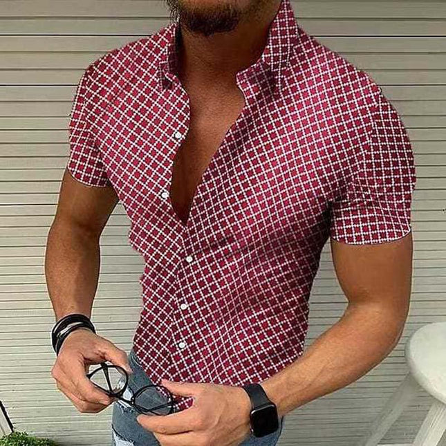Men's Dot Print Dress Shirt | Short Sleeve | Casual Lapel Collar | Thin Polyester Blend | Summer Beach Party Top