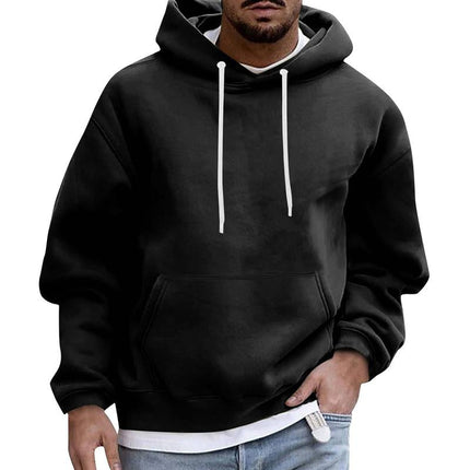 Men's Fleece Hoodie | Solid Color Loose Fit | Casual Pullover with Pocket | Long Sleeve Warm Sweatshirt | Comfortable Cozy Top for Everyday Wear | Style with Jeans or Layer for Outdoor Activities