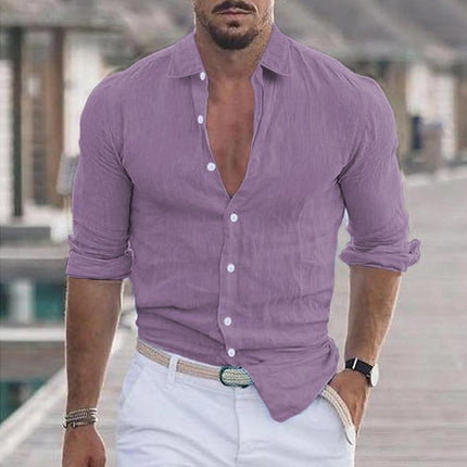 Men's Long Sleeve Casual Shirt | Solid Color | Lapel Collar | Cotton Blend | Comfortable Fit | Easy Care | Versatile Wardrobe Essential