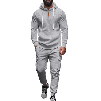 Men's Hooded Sweatshirt and Jogger Pants Set | Relaxed Fit | Adjustable Drawstring Hood | Full-Length Elastic Cuff Joggers | Soft Breathable Cotton Blend | Casual Sportswear Loungewear | Pockets