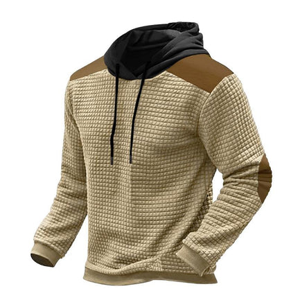 Men's Jacquard Knit Hoodie | Long Sleeve Colorblock Design | Adjustable Drawstring Hood | Soft Cotton-Polyester Blend | Ribbed Cuffs | Regular Fit | Stylish Layering | Casual Wear | Fall & Winter Essential