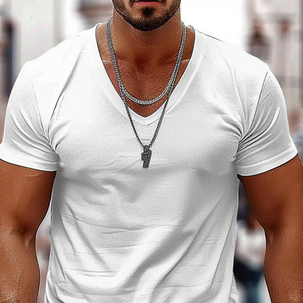 Men's V-Neck T-Shirt | Solid Color | Short Sleeve | 100% Cotton | Classic Fit | Soft & Breathable | Casual Wear | Durable Stitching | Versatile Design | Machine Washable | Perfect for Everyday Outings