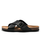 Men's Cross Strap Sandals | Soft Leather Upper | Cork Midsole | Slip-On Style | Durable EVA Outsole | Ideal for Summer Activities