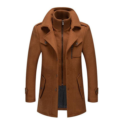 Men's Woolen Coat | Retro Double Collar | Classic Lapel | Long Sleeve | Fully Lined | Fall Winter Spring | Fashion Fake Two-Piece Design | Business Leisure | Windproof | Multiple Pockets