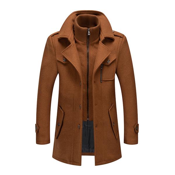 Men's Woolen Coat | Retro Double Collar | Classic Lapel | Long Sleeve | Fully Lined | Fall Winter Spring | Fashion Fake Two-Piece Design | Business Leisure | Windproof | Multiple Pockets