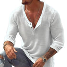 Men's Breathable Cotton Linen T-Shirt | U Neck | Long Sleeve | Casual Fit | Soft & Airy Fabric | Versatile Style | Easy Care | Ideal for Layering | Various Sizes | Everyday Comfort