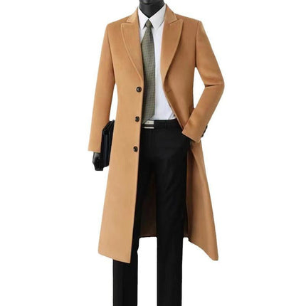 Men's Slim-Fit Long Trench Coat | British Style Outerwear | Classic Lapel Collar | All-Season Jacket | Black Grey Beige | Tailored Formal Look | Elegant Men's Coat | High-Quality Material