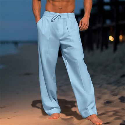 Men's Linen Beach Pants | Solid Color | Vacation Wear | Lightweight Breathable Fabric | Relaxed Fit | Drawstring Waist | Versatile Style | Tropical Comfort | Various Solid Colors | Sizes Available