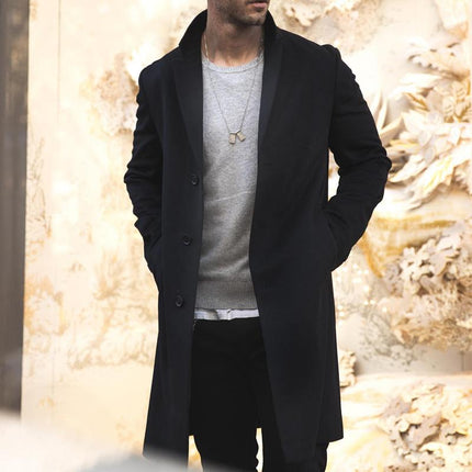 Men's Mid-Length Fitted Coat | Notch Lapel | Single Breasted | Polyester | Long Sleeve | No Lining | Casual Business Vintage Style | Fall Winter Spring