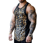 Men's Leopard Print Tank Top | Round Neck | Patchwork Details | Soft Breathable Fabric | Regular Fit | Casual Sleeveless Top | Versatile Styling | Comfortable Summer Wear