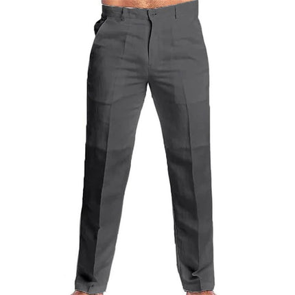 Men's Solid Color Linen Blend Loose Fit Pants | Breathable & Durable | Casual Style | Versatile & Easy Care | Available in Light Gray, Black, Beige, White, Dark Gray | Sizes S-4XL | Everyday Wear | Zipper Closure