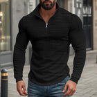 Men's Long Sleeve T-Shirt | Half-Zip Stand Collar | Small Square Pattern | Modern Style | Breathable Fabric | Comfortable Fit | Versatile Layering | Casual & Smart-Casual Wear