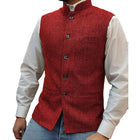 Men's Tweed Herringbone Vest | Stand Collar | Single Breasted | Elegant Vintage Style | Handmade | Soft High-Quality Fabric | Three Slip Pockets | Sophisticated Masculine Design | Formal or Casual Wear