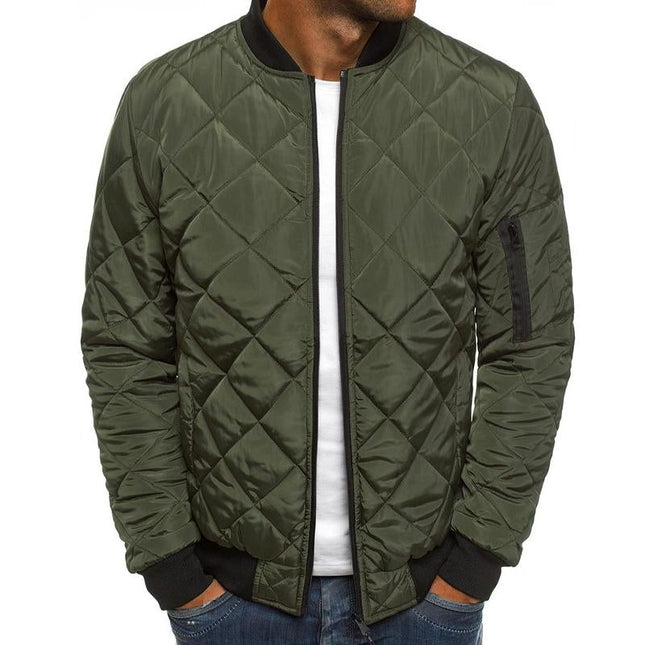 Men's Thermal Jacket | Padded Stand Collar | Solid Color | Warm Insulated Outerwear | Durable Polyester | Stylish Winter Coat | Casual & Formal Wardrobe Essential | With Side Pockets | Elasticized Cuffs