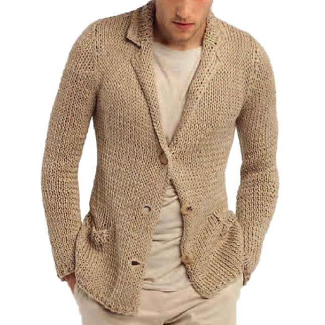 Men's Retro Knit Cardigan | Casual Solid Color | Lapel Stand Collar | Cozy Vintage Look | Comfortable Fit | Front Patch Pockets | Versatile Style | Soft Durable Fabric | Ideal for Cool Seasons