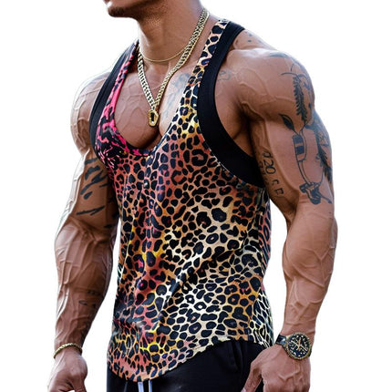 Men's Leopard Print Tank Top | U-Neck Patchwork Design | Cotton Blend | Sexy Sleeveless Shirt | Bold Fashion Statement | Comfortable & Breathable | Summer Casuals | Versatile Styling | Trendy Pattern