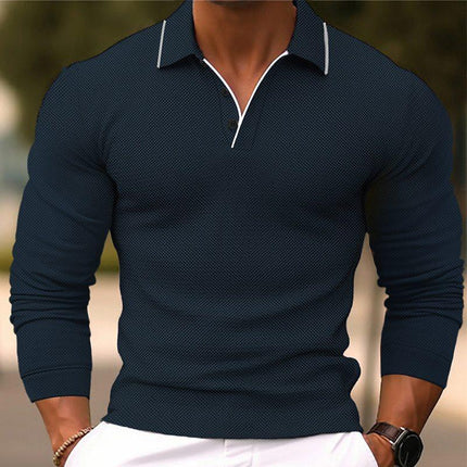 Men's Polo Shirt | Solid Color | Lapel Collar | Slim Fit | Cotton Blend | Long Sleeve | Casual & Semi-Formal Wear | Soft & Breathable | Durable & Stretchable | Tailored Silhouette | Easy Care | Versatile Styling