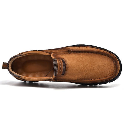Men's Slip-On Shoes | Retro Style | Plus Size | Cowhide Leather Upper | Wear-Resistant | Rubber Sole | Low Heel | Plain Pattern | Round Toe | Suitable for All Seasons